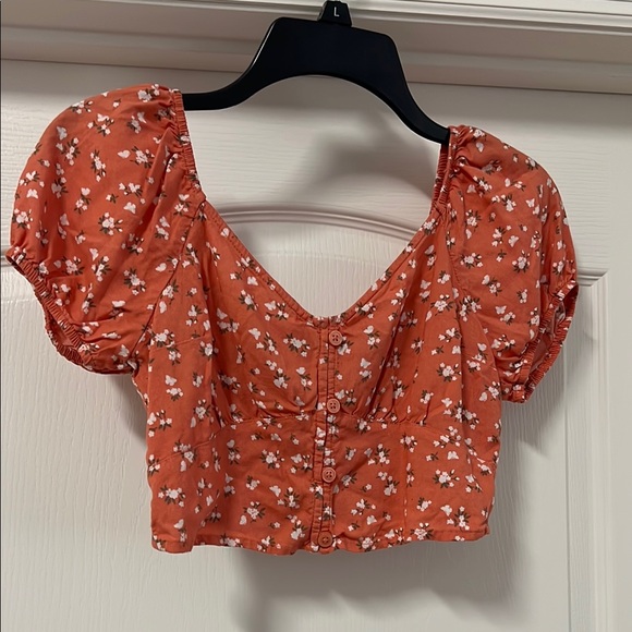 Floral Orange Puff Sleeve Top - Picture 1 of 3
